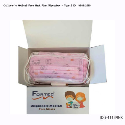 Children's Medical Face Mask Pink 50pcs/box - Type I EN 14683:2019